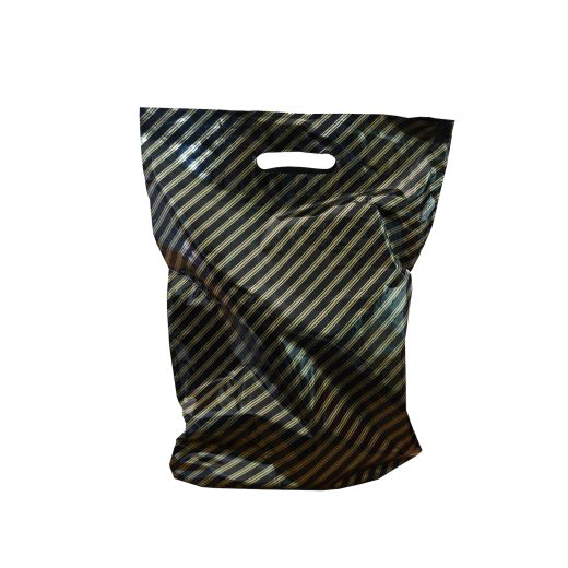 Sac plastique noir et or poignée découpée 350 x 450 x 40mm